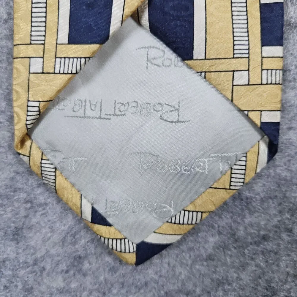Robert Talbott Studio Tom Wade Silk Neck Tie Blue & Gold Geometric 57x3.5 Inches